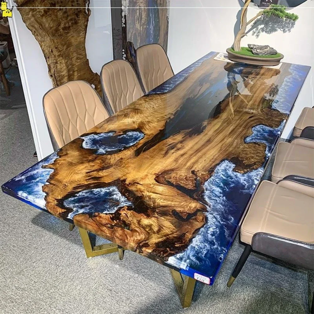 Epoxy resin river table, solid wood log tea table, tea table, several tables, creative walnut board, simple and creative.