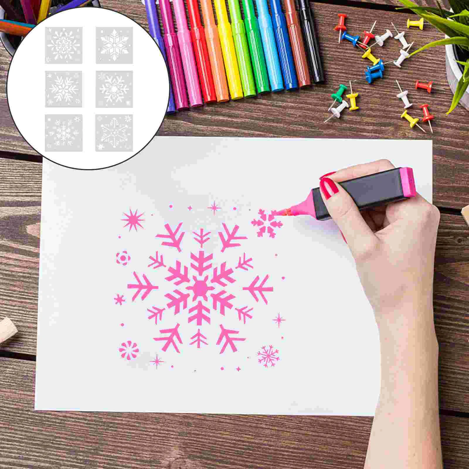 6 Pcs Hollow Out Painting Template Drawing Stencils Christmas Embossing Pp Snowflake Spraying Mold Xmas Making