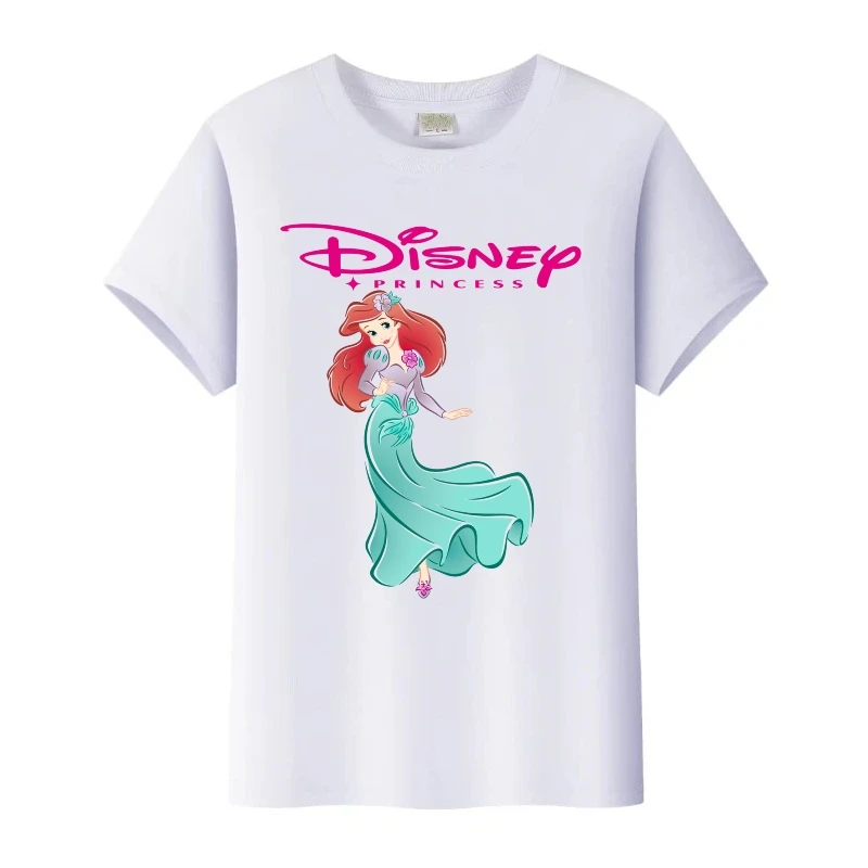 ديزني ذا ليتل ميرميد الأميرة الأصدقاء طباعة تيز فضفاض تي شيرت قصير الأكمام التي شيرت بلوزات مستديرة العنق ملابس امرأة الفتيات البلوزات #2
