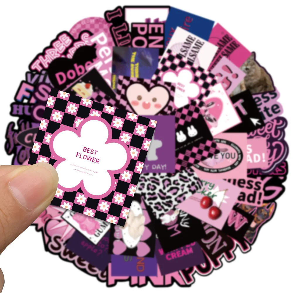 55/108PCS Y2K Pink Sweet Cool Gothic Stickers Cute Anime Aesthetic Decals Phone Suitcase Laptop Stationery Car Toy Sticker