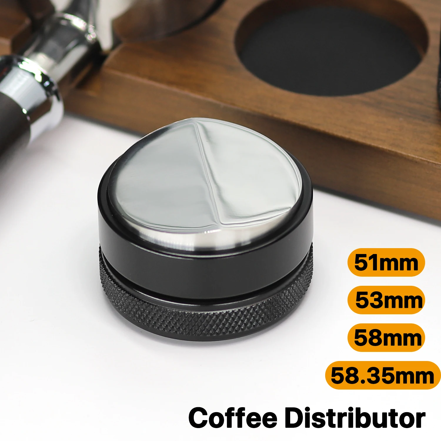 Adjustable Coffee Distributor Leveler, Stainless Steel Espresso Distributor, Convex Base, Espresso Tamper, 51mm, 53mm, 58.35mm