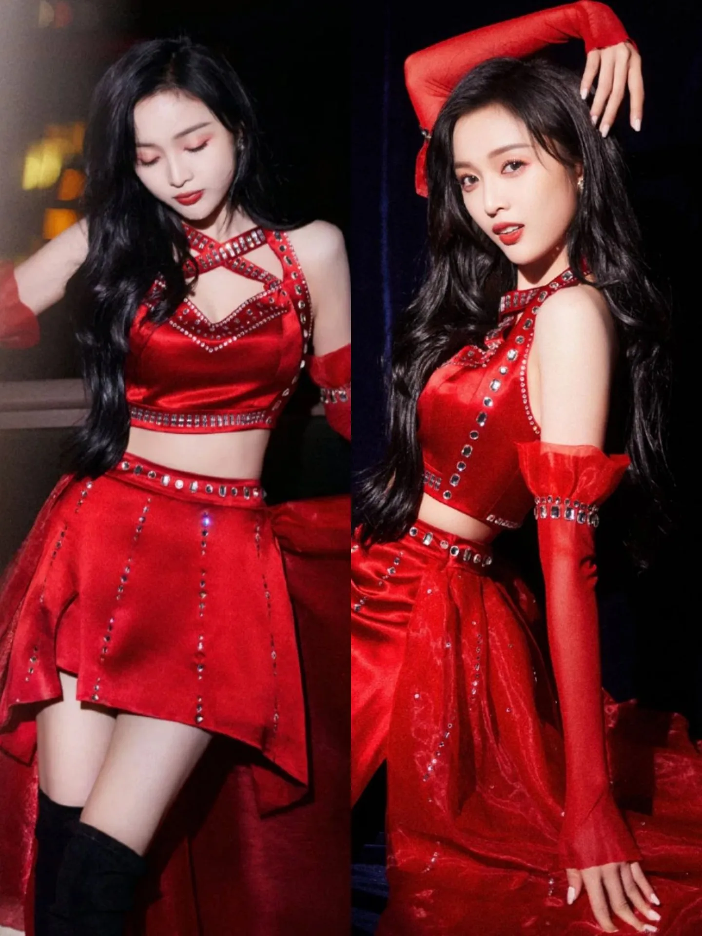 Sexy Jazz Neckline Stage Performance Short Skirt Backless Hanging Neck Red New Year Costume Women's Traditional Ethnic Fashio...