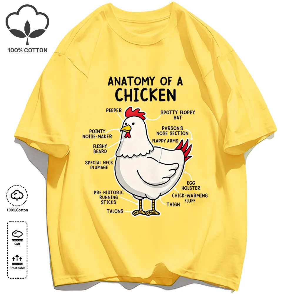 Anatomy Of A Chicken Printing Herren-T-Shirts, Hip-Hop, O-Ausschnitt, kurzärmelig, lässig, Baumwolle, Vintage-T-Shirt, Unisex, modische Kleidung