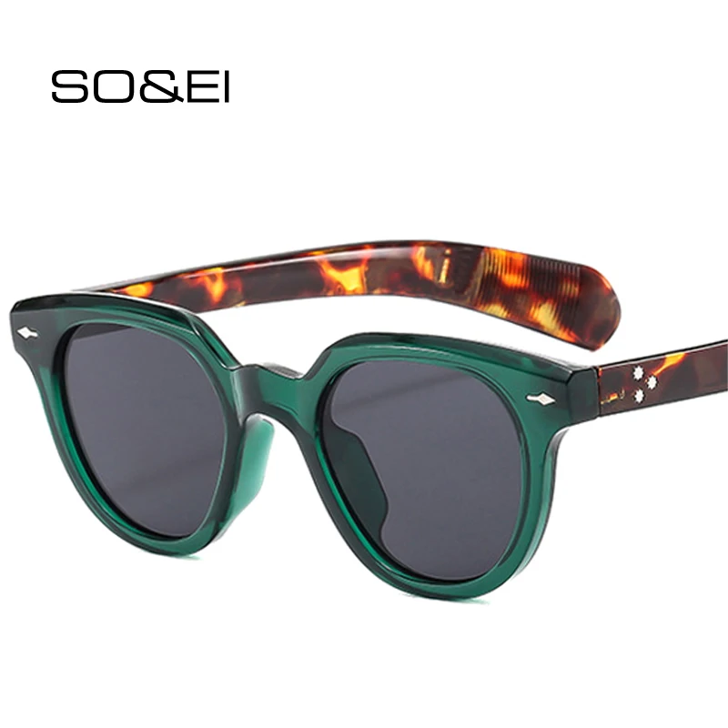 

SO&EI Fashion Oval Women Sunglasses Retro Rivets Men Trending Gradient UV400 Yellow Blue Sun Glasses