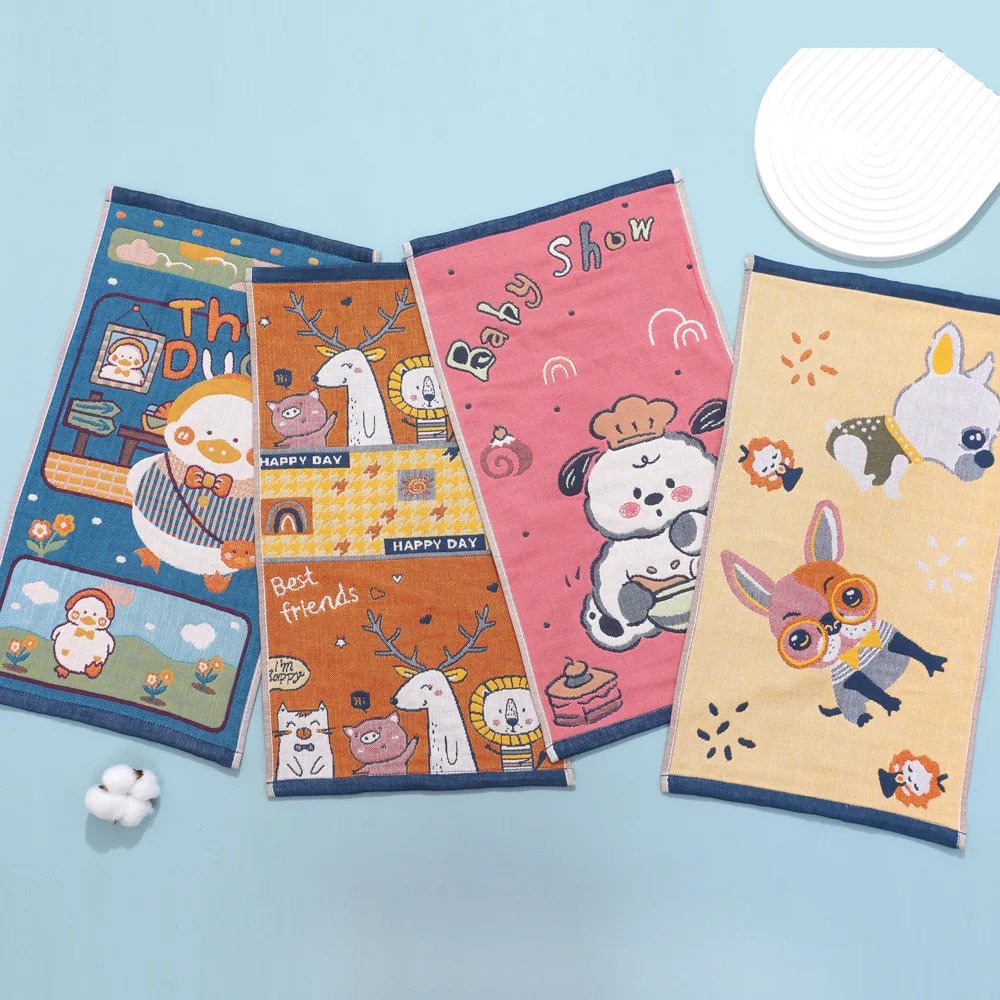 مناشف يد قطنية شاش، مناشف أطباق، كرتونية، زهور، للحمام أو المطبخ، 25*50 سم، رقيقة، 4 قطع، 23 أنماط