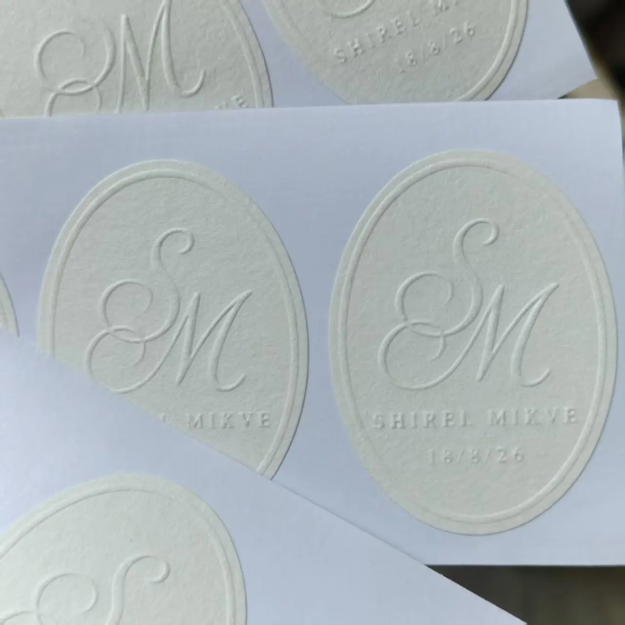 Customized 3D embossed texture paper label concave convex sticker for perfume candle packaging sealed bag