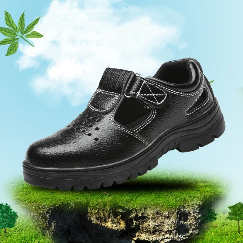 men casual breathable steel toe covers work safety shoes soft leather summer safe shoe worker tooling sandals security boots man