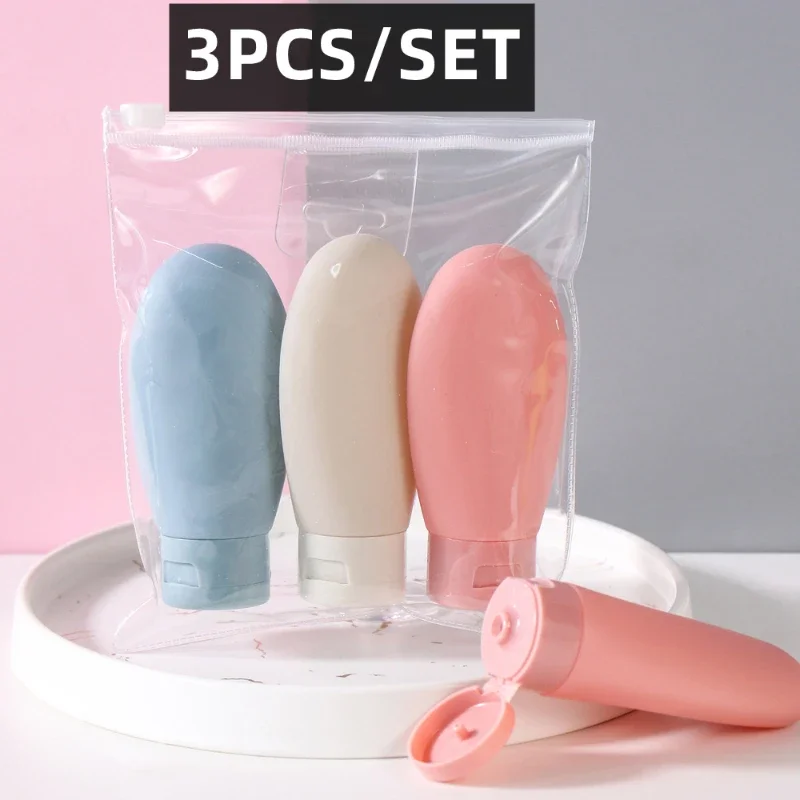 3pcs/set PE Hose Clamshell Squeeze Bottle 60ml Facial Cleanser Shampoo Sub Cosmetics Shower Gel Lotion Refillable Portable Empty