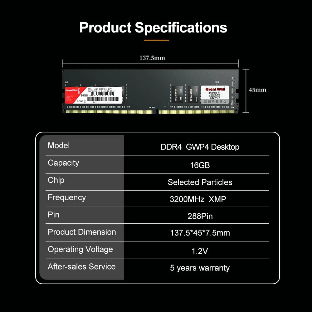 جريت وول DDR4 PC RAM Memoria 8GB 16GB 32GB 3600MHz 3200MHz 2666MHz DIMM Memory 288pin سطح المكتب ذاكرة الكمبيوتر