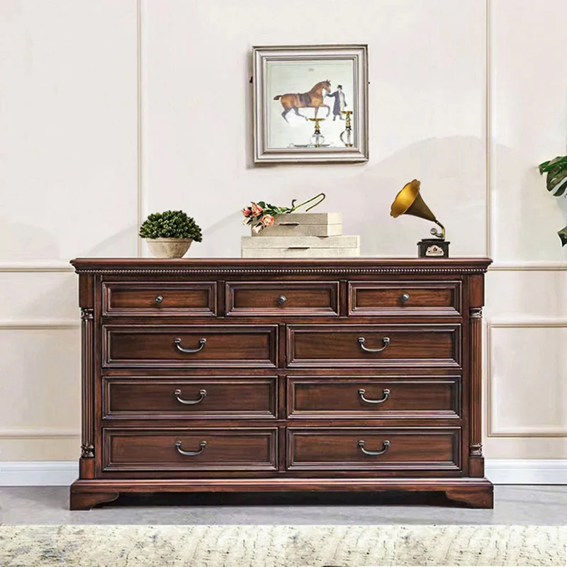 Black walnut nine-chest cabinet full solid wood living room locker bedroom furniture retro bucket cabinet