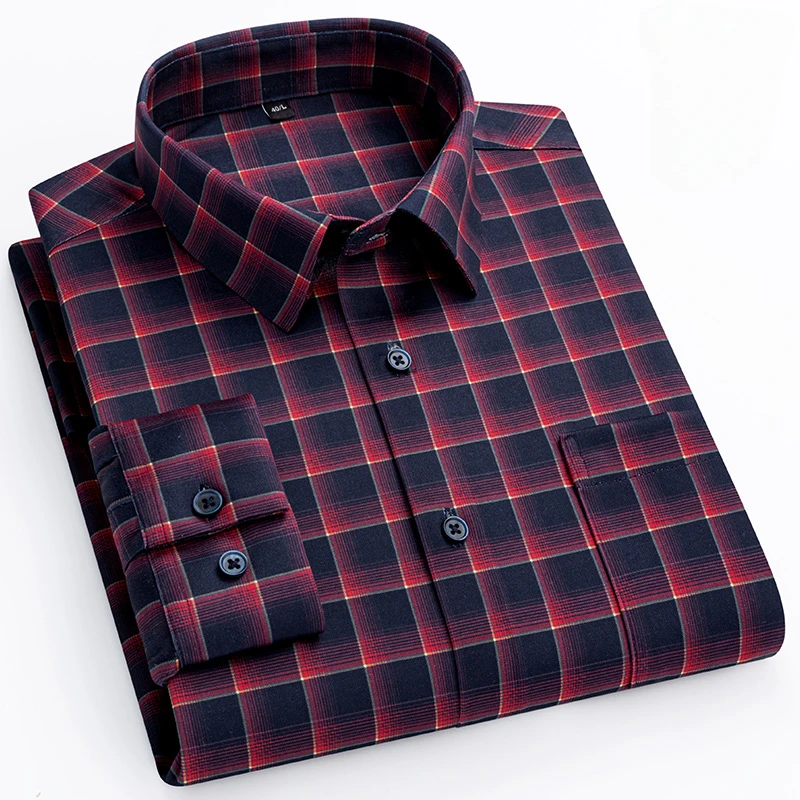 

New in shirt silk elastic houndstooth long-sleeve shirts for men slim fit formal plain shirt soft plaid designer office clothes