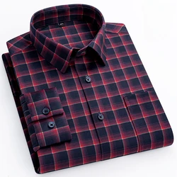 Camisas elásticas de seda de manga comprida masculinas, Houndstooth Slim Fit, camisa lisa formal, roupas de escritório xadrez macio, novas