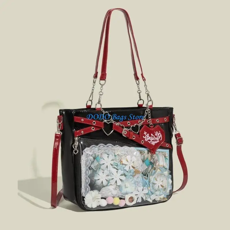 

Сумка на плечо с цепочкой в ​​виде сердца, сумка в стиле японского аниме с регулируемым ремешком для уникального украшения и