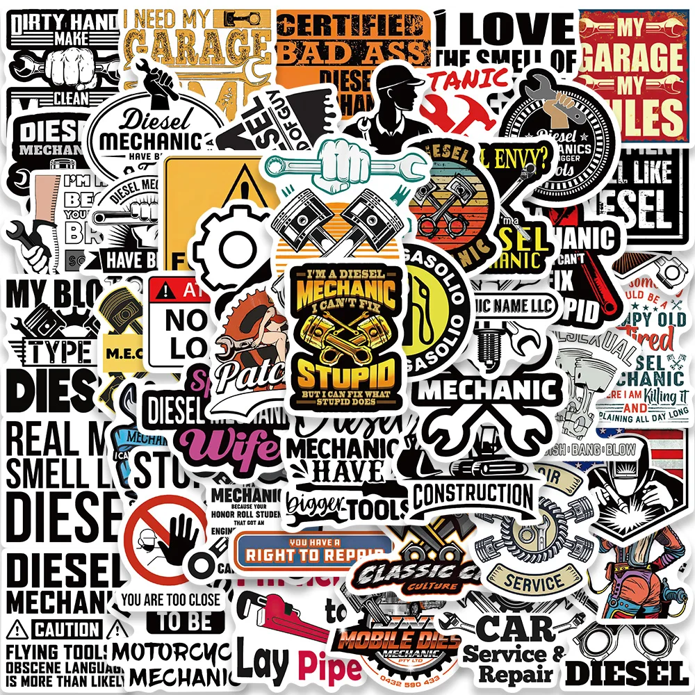 50PCS Diesel Mechanic Cool LOGO Brand Graffiti Sticker Car Laptop Motorcycle Fridge Skateboard Suitcase Waterproof Stickers