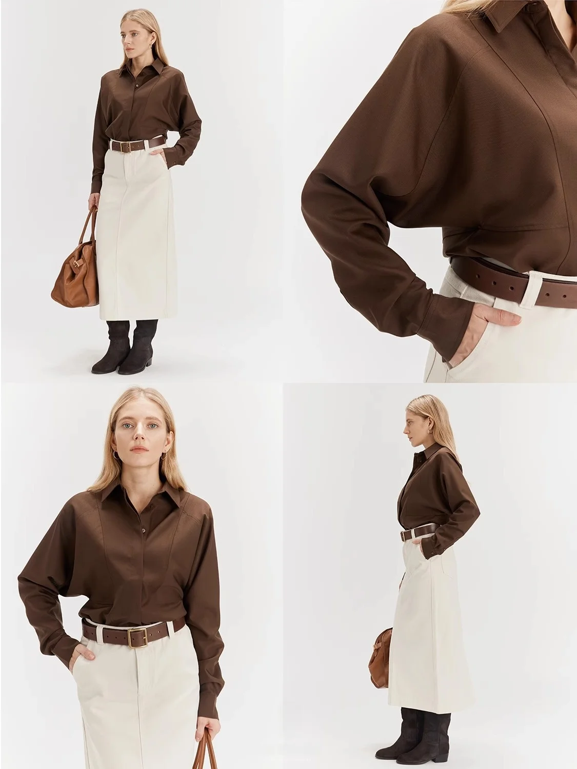 

MsDidion British Style Long Sleeve Woolen Shirt High Gloss High Density Spun Yarn Commute Shirt Women's Premium Fashion