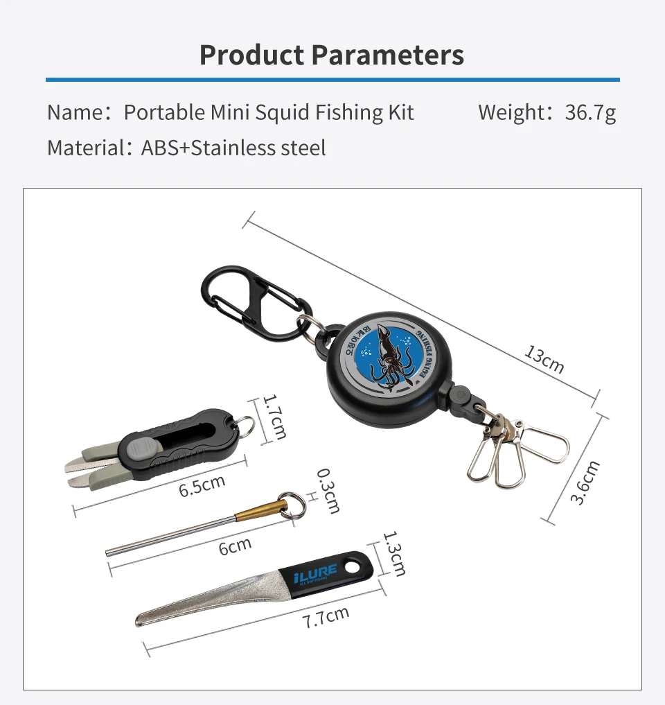 4-in-1 Eging Angelset: Retraktor, 100cm Maßband, Mini-Schnurschere, Egi-Haken-Schärfer, Hakenkorrektor, Tintenfisch-Angelzubehör – Detail 6