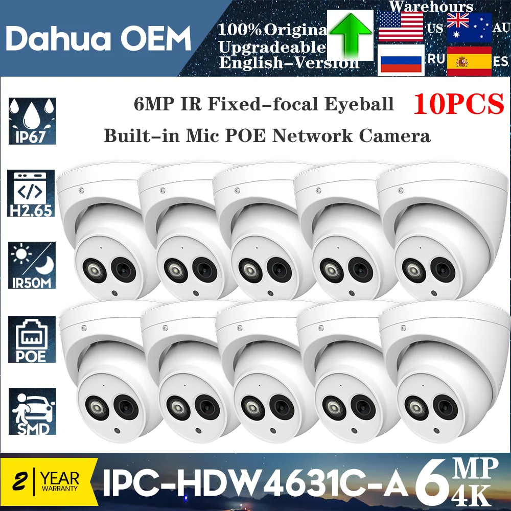 

10PCS Dahua OEM replace 6MP POE IPC-HDW4631C-A IP Security Surveillance Camera Built-in MIC Night Vision IP Camera
