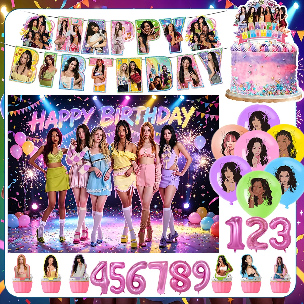 K&Katseye Idol Theme Fans Birthday Party Decoration Music Stars Balloon Cake Topper Backgrounds KPOP Girls Favor Party Supplies
