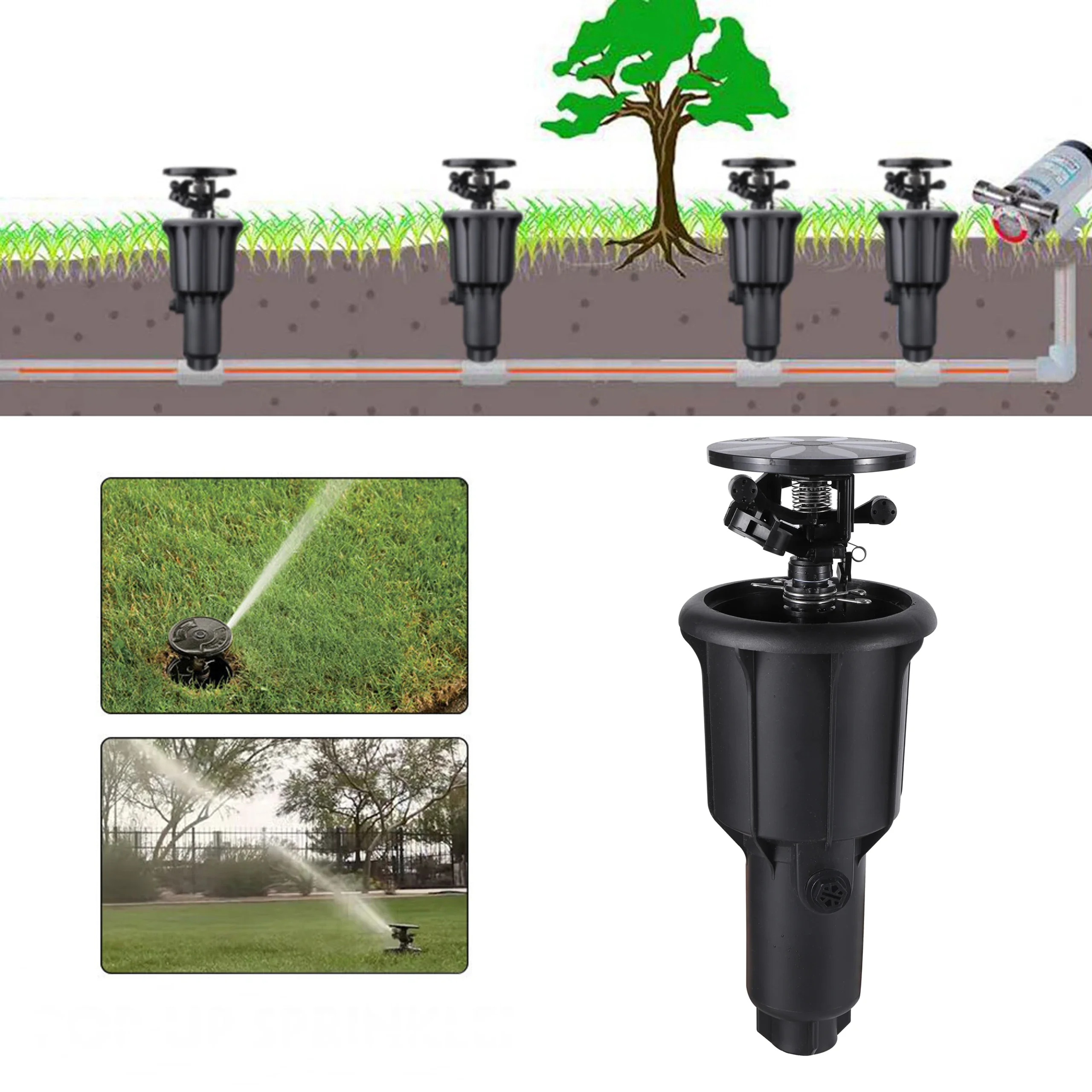 

1/2" 3/4" Pulse Pop-Up Impact Sprinkler Head Adjustable Rocker Rotary Buried Sprinkler Flat Farmland Automatic Irrigation