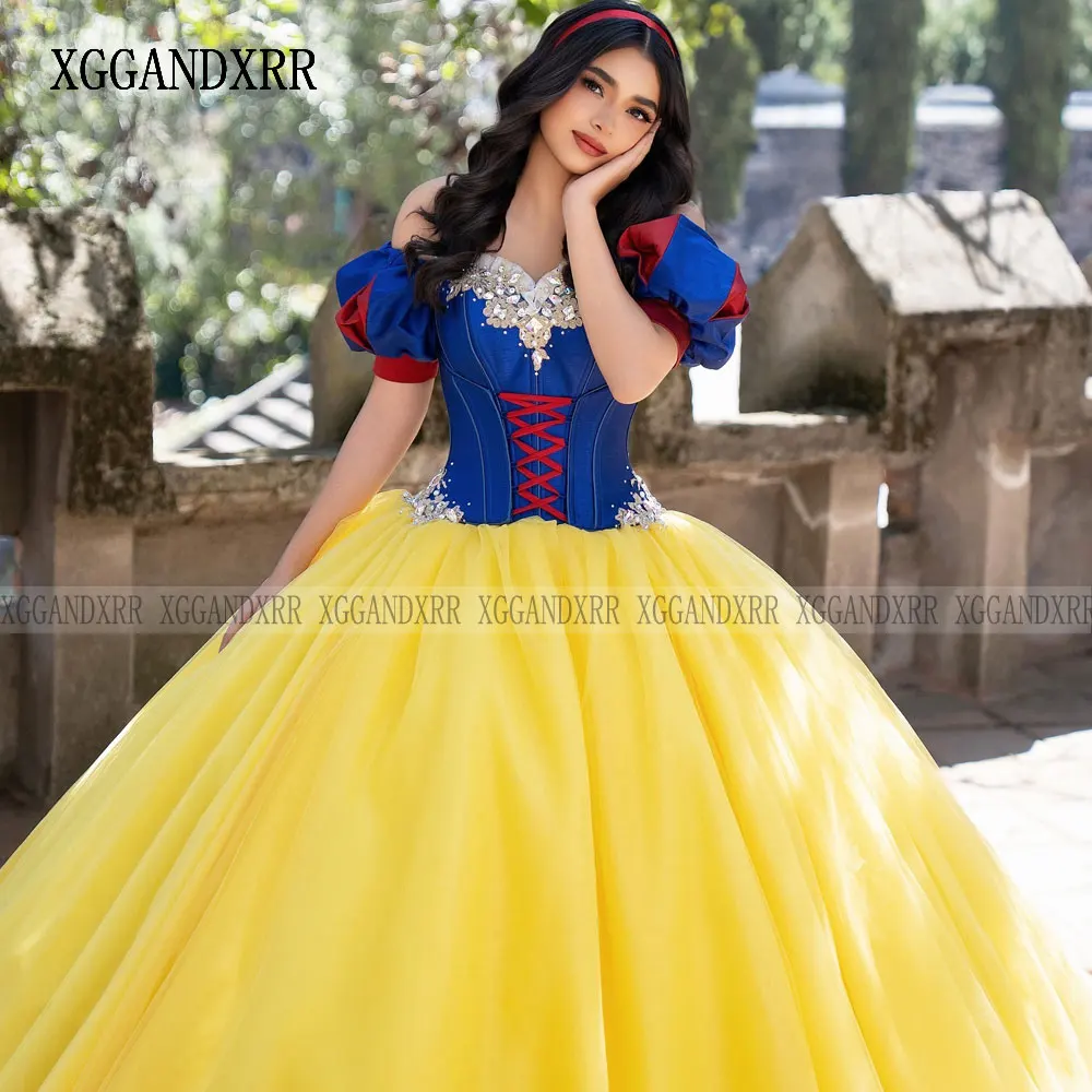 Желтые платья принцессы Quinceanera по индивидуальному заказу 2026 Милое бальное платье с бисером Sweet 16, платье Vestidos De 15 Anos Белоснежка