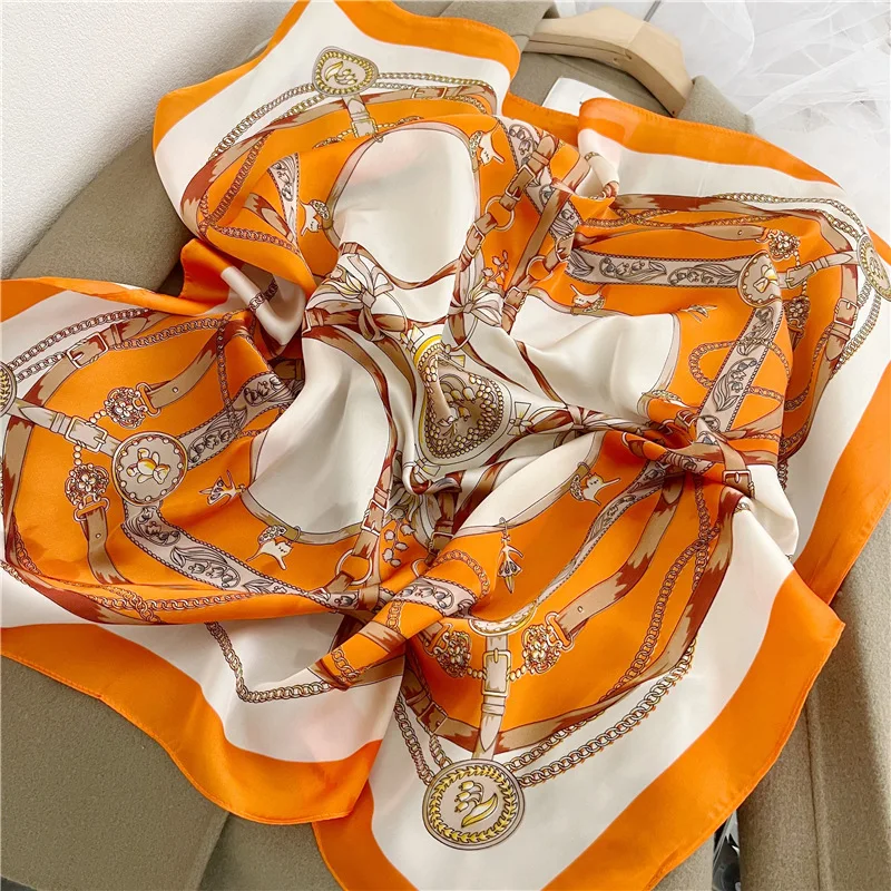 Silk Square Scarf Women Satin Bandana Print Scarves Head Band Fashion Lady Hair Shawl and Wrap Female Neckerchief Hijab 2024