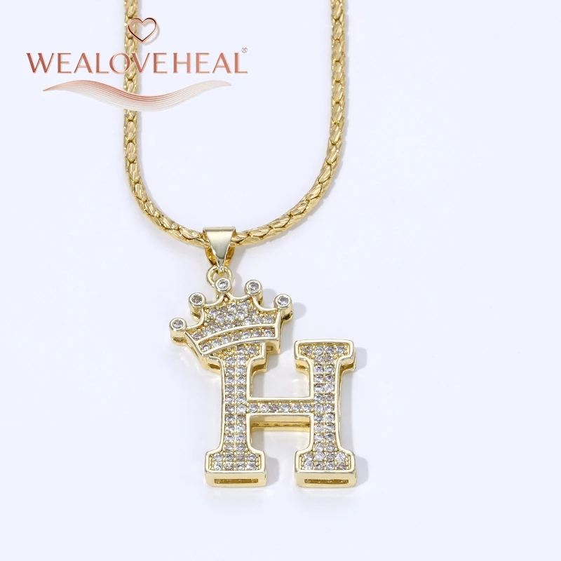 18K Vergoldete A-Z Kronen-Initial-Halskette, Iced Out CZ 26 Buchstaben-Anhänger-Kette, Personalisierter Hip-Hop-Schmuck Geschenk für Ihn und Sie – Detail 26