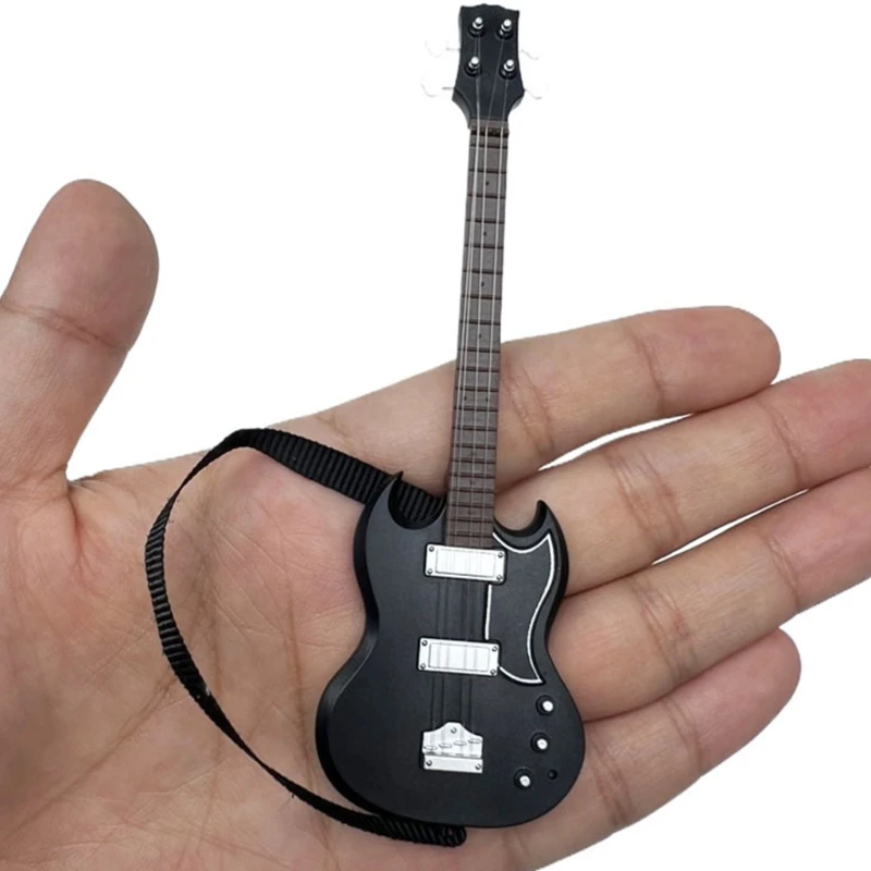 Realistic Mini Guitar Model 1/12 Scale Detachable Strap Guitar Model Figurine Dollhouses Display Guitar for Music Lover