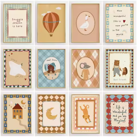 Nordic Cute Elephant Nursery Poster Minimalist Animal Print Playful Safari Wall Art Picture for Living Room Cuadros Home Decor