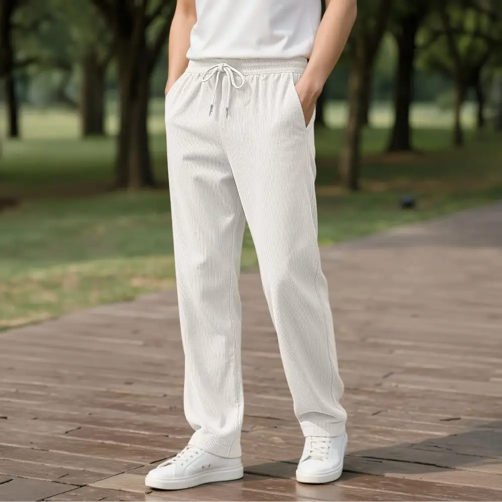 Comfortable Breathable Mens Bottoms Men's Corduroy Baggy Sweatpants Drawstring Waist Joggers Straight Leg Athletic Pants for Gym