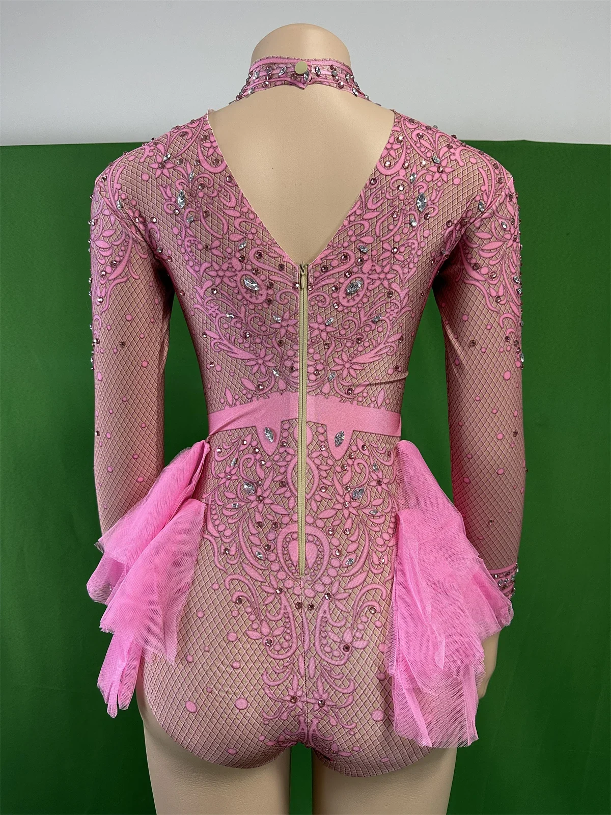 المرأة الوردي حجر الراين كشكش شبكة تصميم داخلية سترتش الرقص فريق المشجع يوتار القطب ليلة نادي المرحلة ارتداء #3