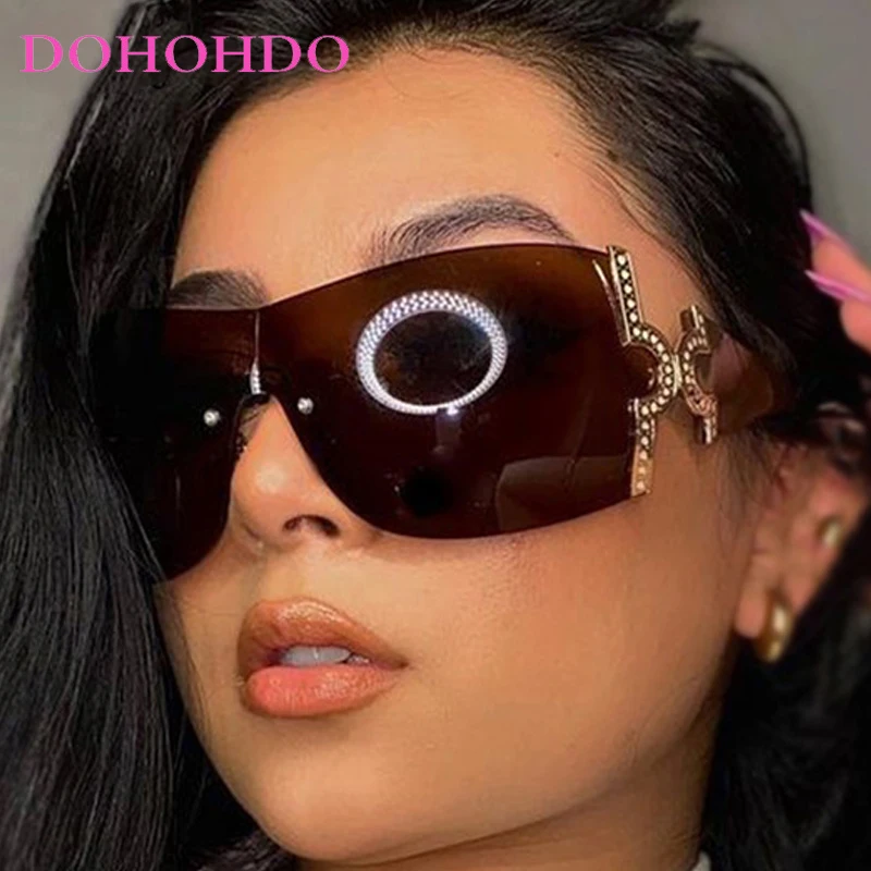 

DOHOHDO Oversized Rimless Y2K Sunglasses For Women Men Integrated Trendy Shield Wrap Around Shades Fashion Ladies Sun Glasses