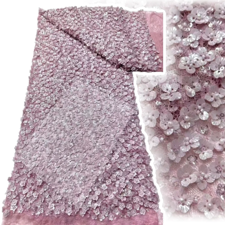 

5 Yards Luxury African Sequins Embroidered Groom Lace Fabric High Quality French Nigerian Lace Fabric for Wedding Dress SZ1827