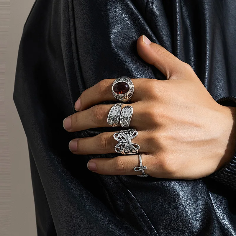 

DIY accessories European and American cross-border retro personalized texture geometric irregular ring simple and versatile nich