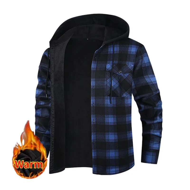 

Men's Warm Fleece Lined Hooded Flannel Shirt Thermal Long Sleeve Plaid Shirt Winter Windproof Cozy Outdoor Casual Wear Classic