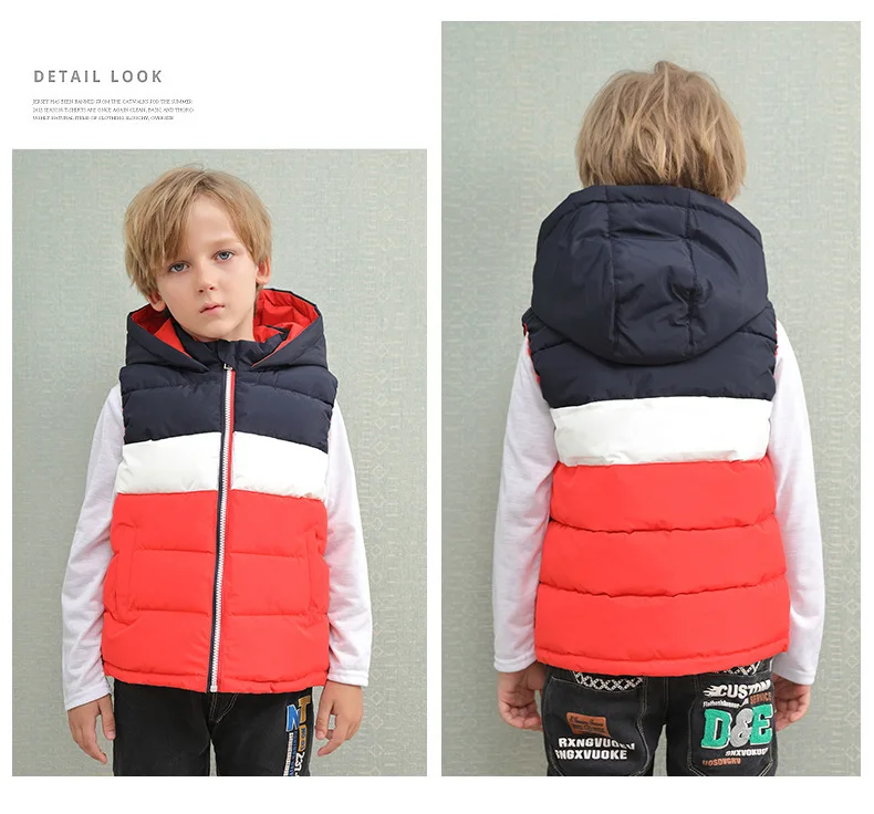 

Children's Hooded Puffer Vest, Fashion Color - Block Pattern, Must - Have for Kids' 2025 Autumn/Winter Wardrobe, Casual & Chic