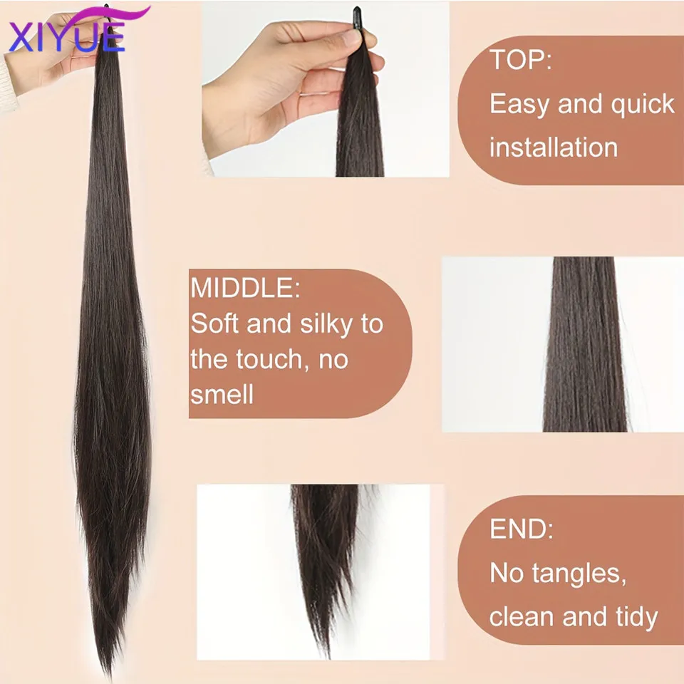 XIYUE 32인치 여성용 합성 긴 직선 포니테일 다용도 가발, 여성용 합성 긴 직선