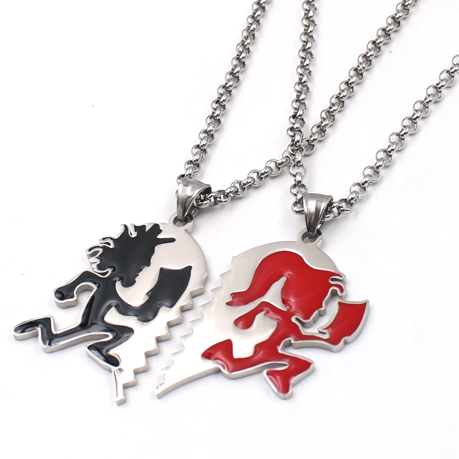 

One Pair Juggalo/Lette Hatchetman Charm Stainless Steel ICP Heart Black Hatchet Man Red Women Pendant Couple Necklace /4MM30''