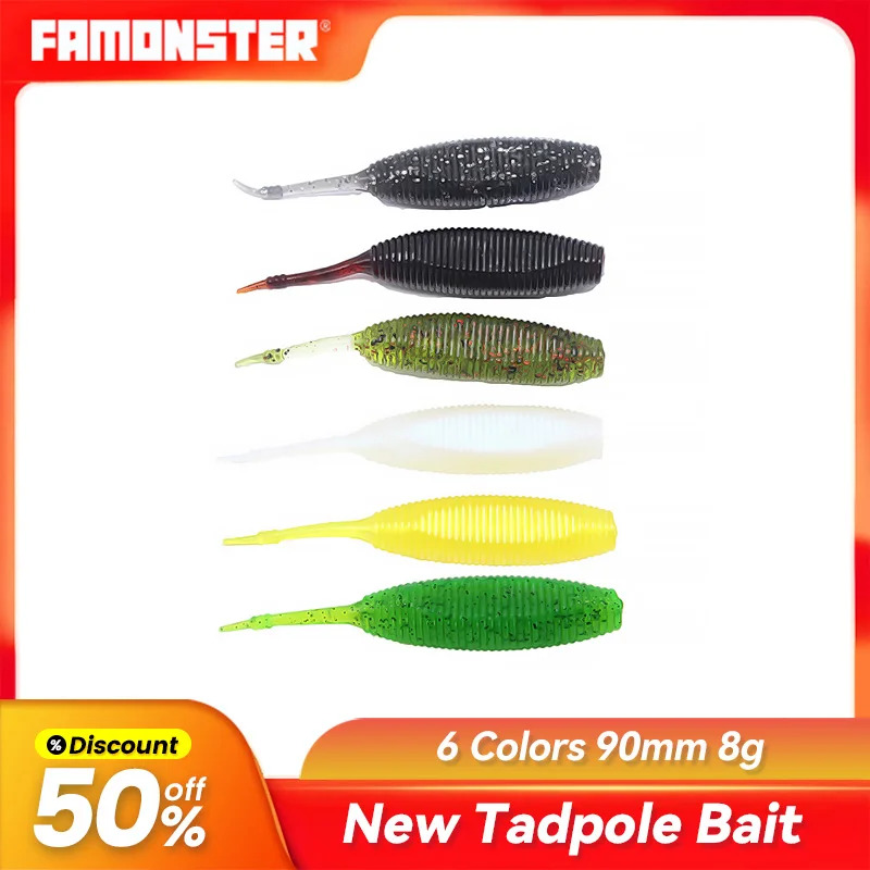 Famonster Fishing Lure 90mm/8g Worm Silicone Long Tail Swimbaits Artificial Bait Tadpole Tackle Tool Wobbler Pike Bass Winter