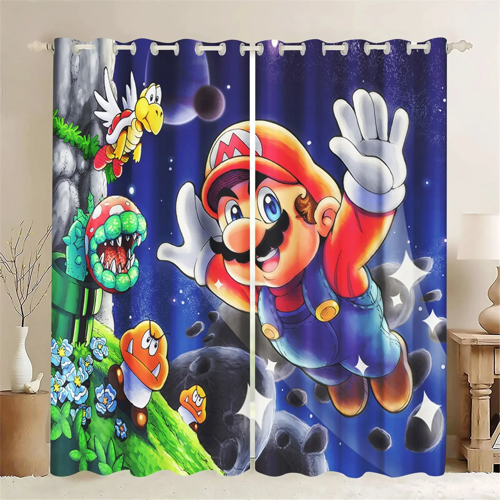 

Cartoon Mario curtains high shading fashion suitable for printing living room bedroom decoration cute balcony screen gifts 2pcs