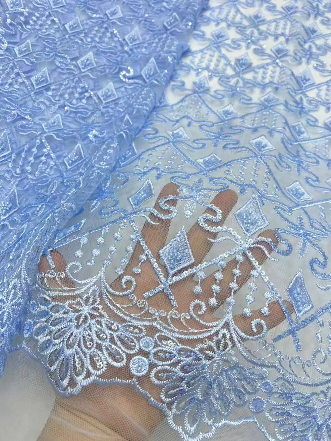 New multi-color bead tube sequins embroidery lace embroidery laser embroidery fabric fashion wedding dress fabrics