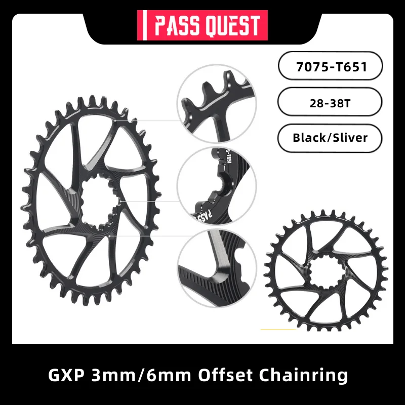 

PASS QUEST GXP 3mm/6mm Offset Crankset Round/Oval 28T-38T ForSRAM Gx Xx1 Eagle GXP Round MTB Chainring Bike Bicycle Chainwheel