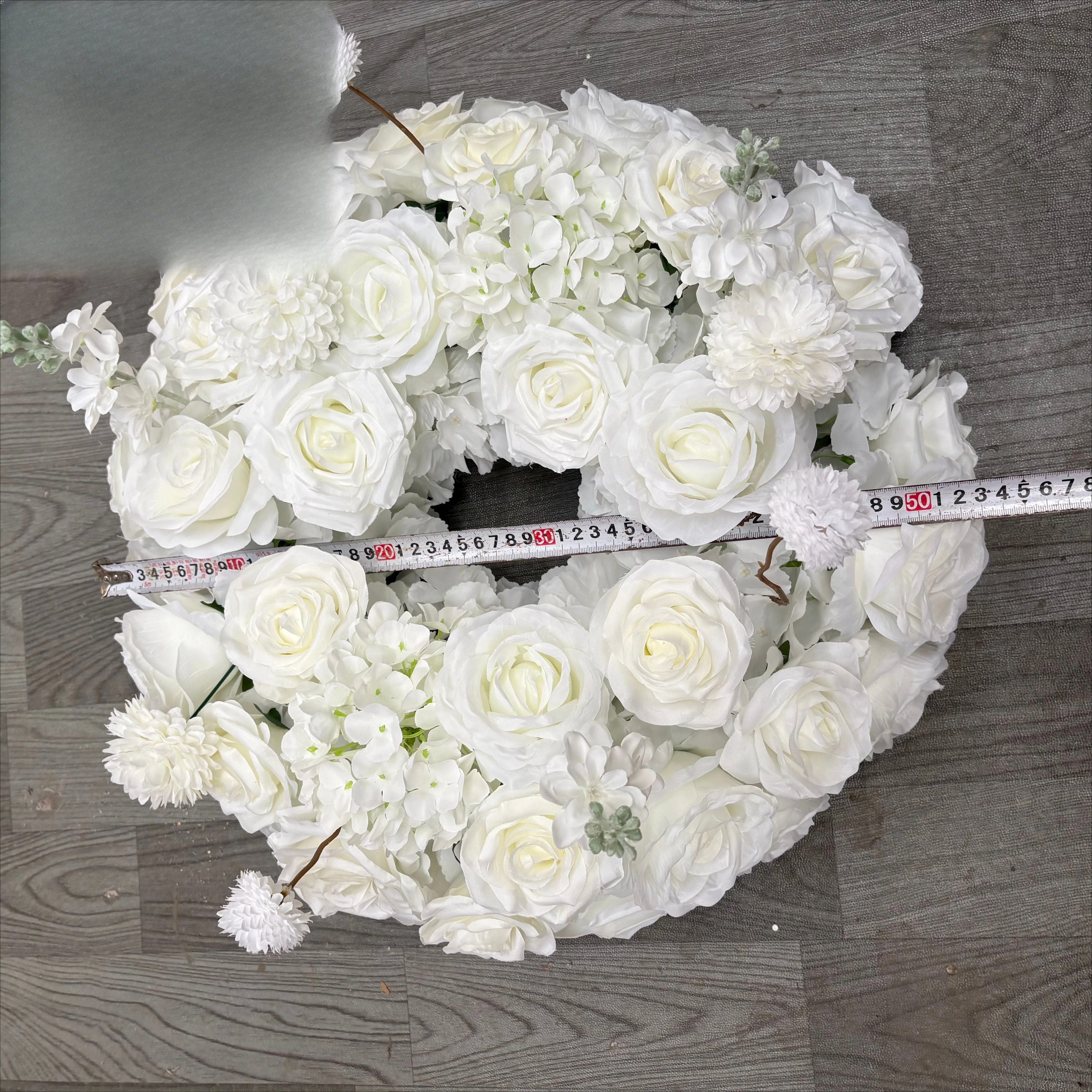 White Artificial Rose Hydrangea Wreath Handmade Silk Floral Wreath Wedding Backdrop Arch Decor Wholesale Custom