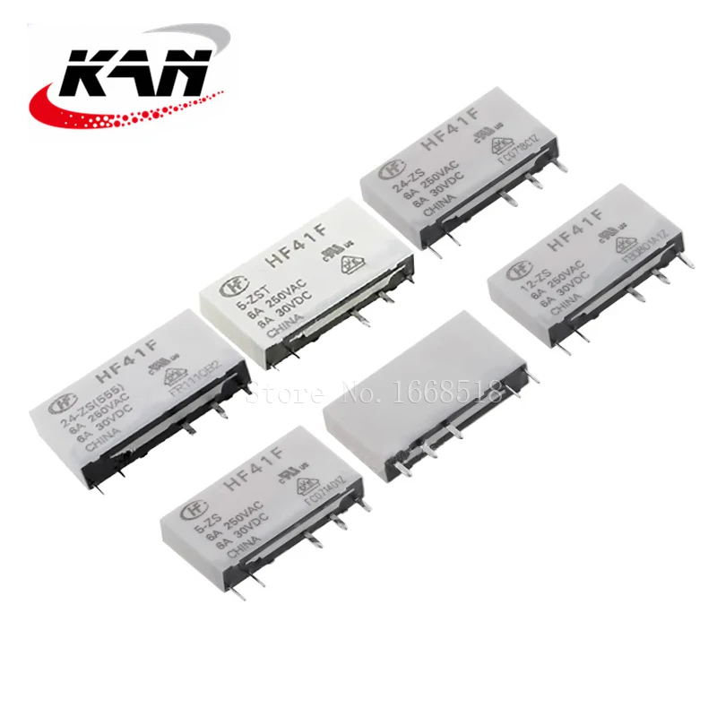 Free shipping 10pcs Power relay HF41F-5-HS HF41F-12-HS HF41F-24-HS 5VDC 12VDC 24VDC 6A 250VAC 4PIN Original New