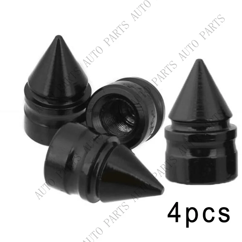 A+ for 4x Black Aluminum Spike Cone Tire Rim Valve Wheel Air Port Dust Cover Stem Caps