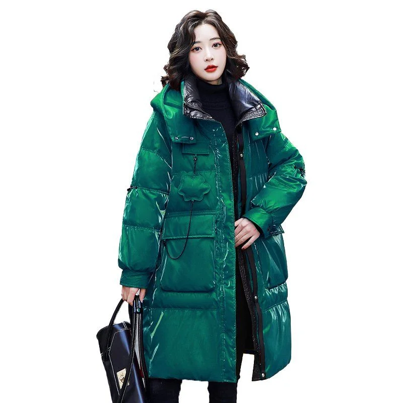 2023 New Women Cotton Coat Winter Jacket Female Warm Parkas Hooded Outwear Red Bright Face No Wash Overcoat