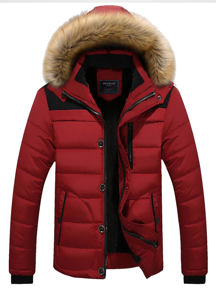 Men\'s Winter Padded And Thickened Plush Cotton Jacket Korean Version Of The Hooded Collar Super Warm Cold Cotton-Padded Jacket