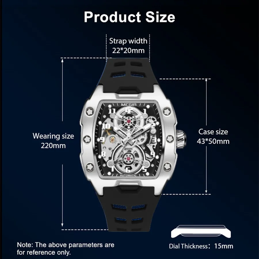 MEGIR Brand Fashion Mechanical Watch for Men Sport Hollowed Out Automatic Wristwatch Luminous Waterproof Clock Reloj Hombre 8602