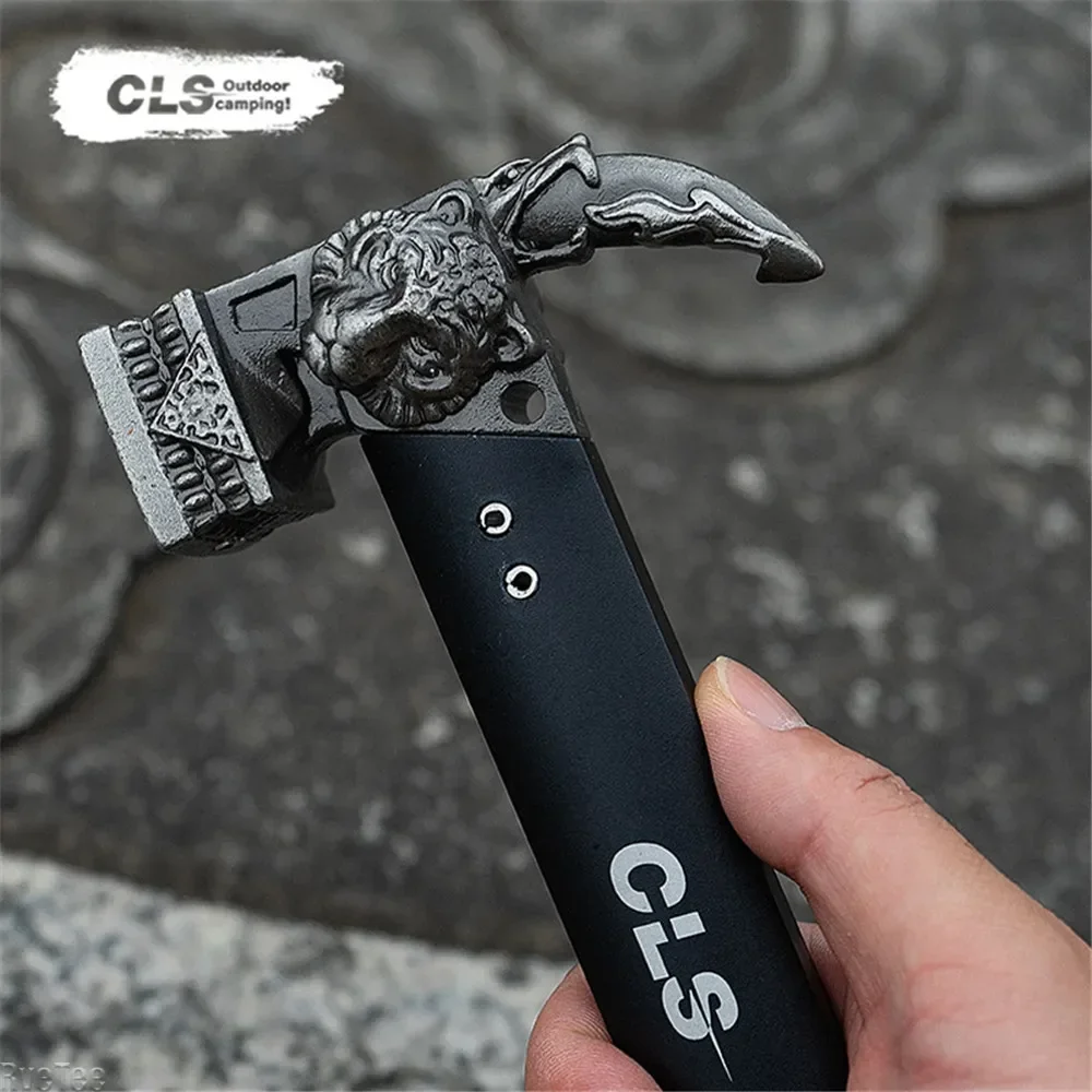 Head Camping Tiger Carving Double Hammer Stainless Steel Ground Pegs Multifunctional Tool Hammer Outdoor Camping Tent Nails