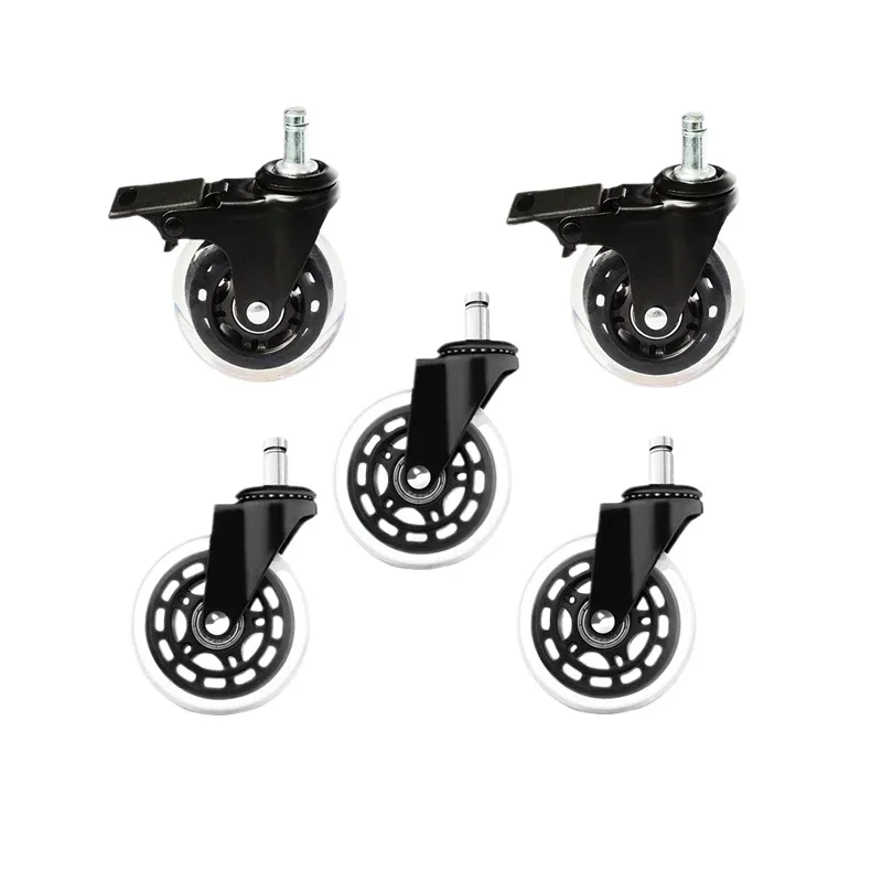 5 Pcs 2/2.5/3 Inch Transparent Wheel Brake/Universal M10/M11 Pu Office Furniture Chair Caster Maximum Load 200KG