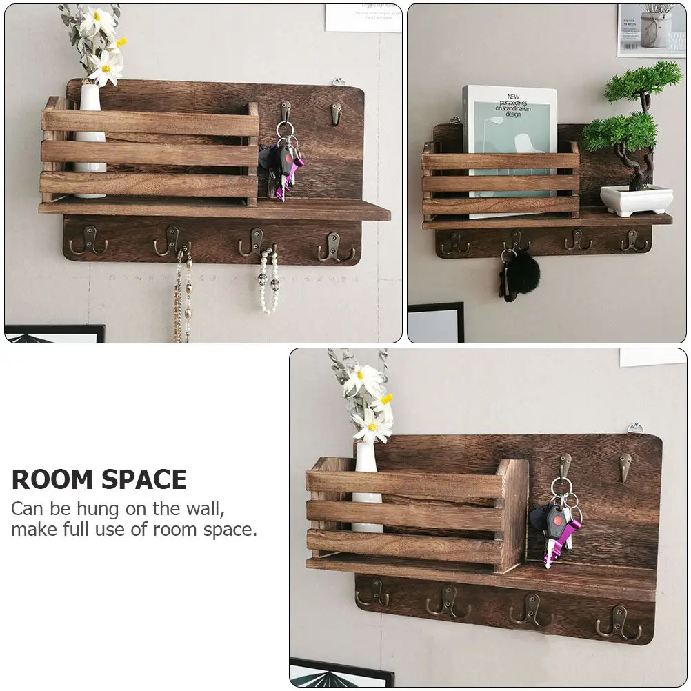 Wooden Wall Mounted Storage Rack Distressed Design Wall Shelf for Home Decoration Narrow Space Organizer Multifunctional Storage